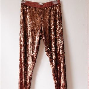 Silence + Noise Golden Brown Sequined Pants Small